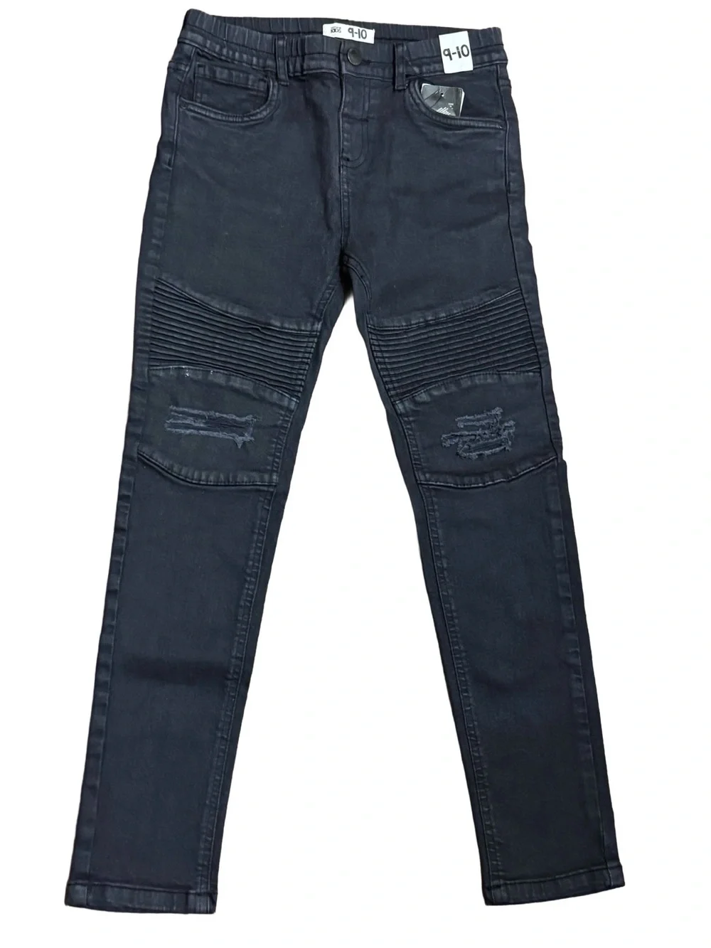 NWT Cotton On Kids Black Moto Distressed Biker Denim Jeans Size 9-10 Streetwear